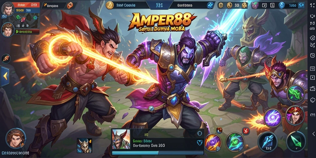 Tampilan dinamis dari aksi pertarungan dalam game MOBA.