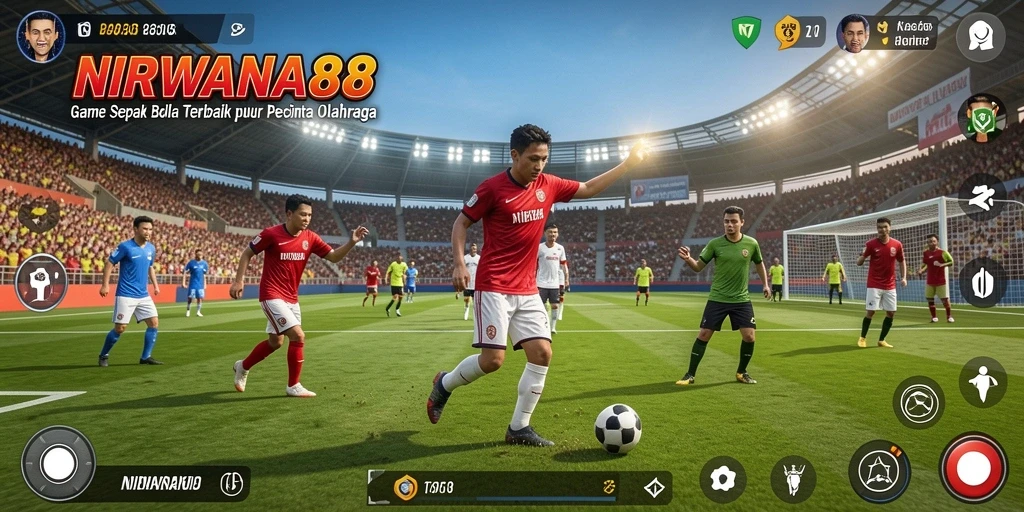 Tampilan gameplay seru di NIRWANA88 dengan aksi sepak bola yang mendebarkan.
