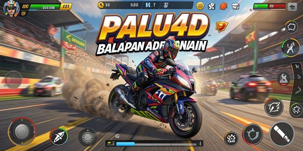 Gameplay seru PALU4D dengan motor balap berkecepatan tinggi.